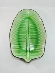 World Market Ceramic Green Banana Leaf Shape Serving Dish Plate 14"x 9" New