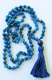 Traditional 108 Buddha Beads Necklace Made with Blue Glass Beads