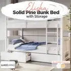 Solid Pine Triple Bunk Bed w/ Storage Space Saving - White, White & Natural