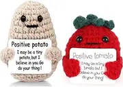 Suithink Cute Positive Potato and Tomato, Doll Funny Knitted Wool Creative Cute Toy with Positive Card Good Luck Encouragement for Birthday Holiday Party