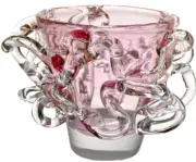 ION TAMAIAN Art Glass Candle Holder Light Pink Fused Hand Blown Romania New