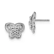 Sterling Silver Rhodium-Plated Polished With Cz Butterfly Post Earrings