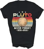 [SDVN] Never Forget Pluto Vintage Nerdy Astronomy Space Science Gift Unisex Shirt Women Men T-Shirt (Black;2XL)