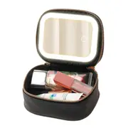 Small Makeup Bag Travel Case with Mirror and Adjustable Light-Black