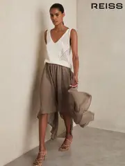 Reiss Mink Neutral Lucie Sheer-Overlay High-Low Shorts (F64575) | $310