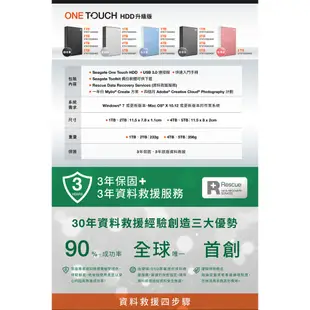 Seagate 希捷 One Touch 2.5吋 2TB 4TB 5TB 外接硬碟 行動硬碟 隨身硬碟 三年保固