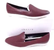 Theory Women's Leather Pointy Flat Loafer Shoes 38.5 NIB 498 Burgundy white