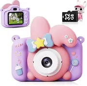 Sheewey Children's Camera, 3-12 Years Girls Boys Christmas Birthday Gift, 1080P HD Selfie Camera Children, Cute Portable 2.0 Inch Bunny Camera Children with 32GB Memory Card