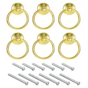 6Pcs Round Ring Pulls Drawers Knobs Gold for Dresser Cupboard Wardrobe