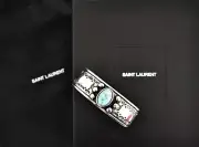️ Authentic SAINT LAURENT Paris Textured Silver-Tone TURQUOISE CUFF Bracelet L