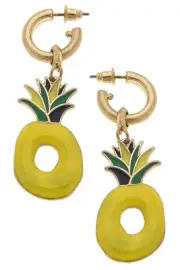 New Canvas Gold Tone Enamel Pineapple Pool Floats Drop Earrings