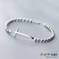 在飛比找momo購物網優惠-【Sayaka 紗彌佳】手鍊 飾品 十字架造型圓珠銀手鍊