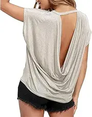 [Valtorixia] Workout Tops for Women Open Back Short Sleeve Shirt Backless Gym Yoga Athletic Tshirts Trendy Running Crop Tee