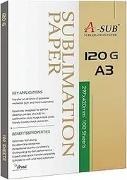 A-Sub Premium Ultra Fast Dry Sublimation Paper 120g A3 or A4 100 Sheets for Any Epson Sawgrass Ricoh EcoTank Cricut Sub Printer (A3 (297 x 420 mm))