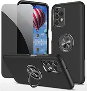 Privacy Case for Samsung Galaxy A13 4G Black Dechyi Mobile Phone Case with Anti-Spray Tempered Glass Screen Protector with Ring Holder Shockproof Scratch Resistant Durable Protective Case