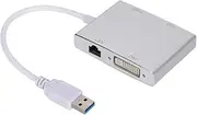 1080P Converter Adapter, USB 3.0 VGA/HDMI/LAN/DVI Docking Station, 1920 * 1200 Multifunctional Aluminum Alloy Transmission Converter for HD Video, Silver