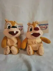 Disney Store Chipmunk Chip and Dale Bean Bag 8" Toy Plush set