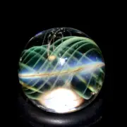 RYAN WHITMORE GLASS MARBLE/.583"MAY POLE w/TORNADO RIBBONS-CELERY GREEN/FAST