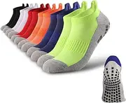 [ZANZER] Cotton Cushioned Grip Socks, Sport Yoga Pilates Socks for Men Women, Non-slip Athletic Slipper Ankle Socks Breathable Moisture Wicking anti slip Sock for Hospital,Barefoot,Workout
