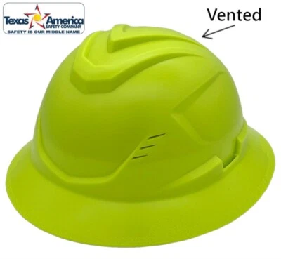 MSA Full Brim C1 Vented Hard hat with 4 pt Ratchet Suspension - HiViz Lime
