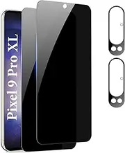 (2+2PCS)RUNGOS for Google Pixel 9 Pro XL Privacy Screen Protector Tempered Glass, with Camera Lens Protector [2.5D Curved Coverage] Anti Spy Privacy Screen for Google Pixel 9 Pro XL Screen Protector 3