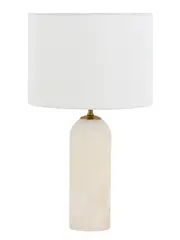 Firma 2 Light Table Lamp in Alabaster with White Linen Shade