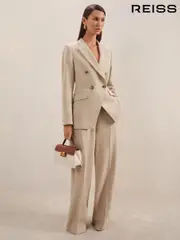 Reiss Neutral Devon Linen-Blend Wide-Leg Trousers (AR9566) | $350