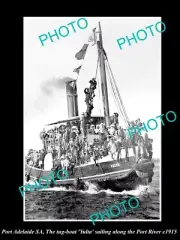 OLD LARGE HISTORIC PHOTO OF PORT ADELAIDE SA THE YULTA TUG BOAT ON RIVER c1915