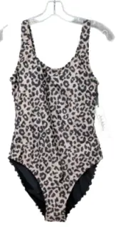 Nicole Miller Women's M Swimsuit 1 Piece Tan Leopard Cheetah Tank Scoop Back NWT