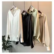 Long-Sleeve Plain Dip-Back Satin Shirt Army Green - 2XL