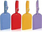 [LUTER] 4pcs Leather Luggage Tag, Suitcase Tags Identifiers Luggage Labels Tags with Adjustable Strap Privacy Protection Cover for Suitcases Travelling (Blue, Black, White, Brown)