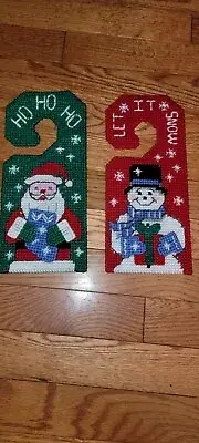 Santa & Snowman Plastic Canvas Door Hangers Hand Made