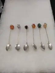 Set of 6 Silver and gemstone demi-tass spoons