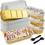 60Pcs Mini Loaf Pans with Lids and Spoons, Aluminum Foil Baking Pans, Rectangle Mini Cake Pans, Brownie Baking Cups for Picnics Party (Gold)