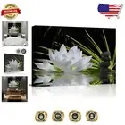 Giclee Print Canvas Art - Modern White Lotus & Zen Stones Wall Decor 12" x 16"