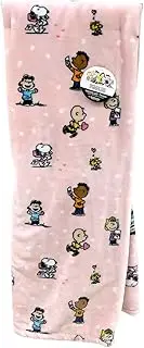 [Berkshire Blanket & Home Co] Peanuts Gang Valentines Valentine's Plush Blankets and Throws (Faux Fur - Light Pink - Running About & Hearts, Throw - 60"x70")