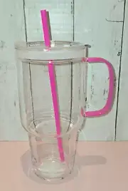 2025 Target Bullseye Clear 32oz Glass Tumbler w/lid & straw Pink NEW