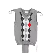 Kanz NEW Sz 6 Mo Gray Red Argyle V Neck Boys Sweater Vest
