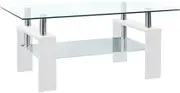 'vidaXL Glass Coffee Table - White and Transparent Modern Living Room Furniture with 2-Layer Design, Tempered Glass & Melamine Material, 95x55x40 cm
