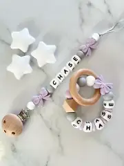 Personalised Teether Dummy Clip - Custom Soother Holder - Pacifier Chain Gift