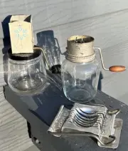 Lot Vintage Androck 49 and Unbranded 36 Glass Nut Grinders plus Egg Slicer