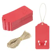 100Pcs Kraft Paper Gift Tags String 3.5 x 1.6 Inch Wave Shape Bright Red