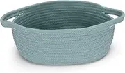 Small Woven Basket Cute Oval Cotton Rope Baby Gifts Baskets with Handle Empty Wicker Storage Baskets For Kids Cat Dog Toy Nursery Bin Easter Basket Light Green