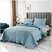 3-Piece King Full/Queen Size Quilt Set/Bedspreads/Coverlets for All Season Embossed Cotton Bedding Quilt Set with 2 Pillow Shams, Soft and Lightweight (Color : Blue, Size : 234x270cm-50x70cm x2)