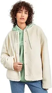[eroVE] Women's Jackets Fashion Quilted Drop Shoulder Fleece Coat Jackets & Coats (Color : Beige, Size : Small)