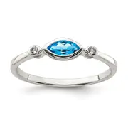 Sterling Silver Polished Blue Topaz and White Topaz Ring