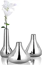 Silver Vases (Set of 3) by Port&Petal – Small Bud Vases 3.5-5" Tall With Reflective Finish | Home Decor, Accent for Living Room, Table Decor, Wedding Centerpiece Decoration