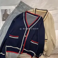 在飛比找樂天市場購物網優惠-芭那那自制甜系復古拼色設計感針織開衫女2021春秋慵懶風毛衣