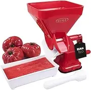 Elma Manual Tomato Crusher Model 24.99.1, Kitchen Strainer and Preservation Funnel for Tomatoes, Plastic Tomato Machine with Red Stainless Steel Filter, Suction Cup Accessory
