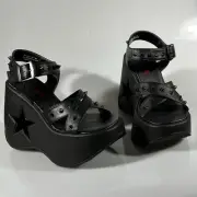 Demonia Dynamite-02 Size 7 Platform Gothic Sandals Black Star - Brand New!